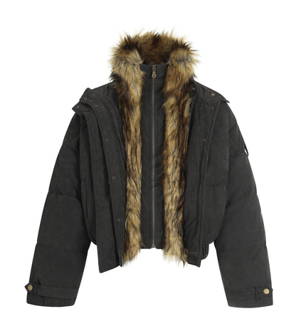 TALKLESSFASHION S / Black ash Pilot PU Fur Collar Padded Jacket