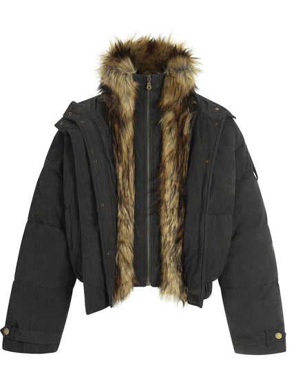 TALKLESSFASHION S / Black ash Pilot PU Fur Collar Padded Jacket