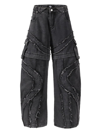 TALKLESSFASHION S / black Bearded Design Denim jeans