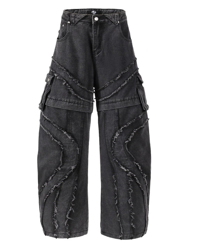 TALKLESSFASHION S / black Bearded Design Denim jeans