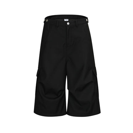 TALKLESSFASHION S / black BLACKLISTS American cleanfit pleated wide-leg cropped trousers men's and women's high-quality handsome cargo shorts