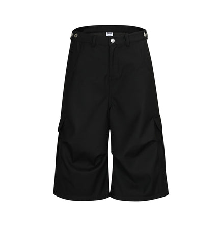 TALKLESSFASHION S / black BLACKLISTS American cleanfit pleated wide-leg cropped trousers men's and women's high-quality handsome cargo shorts