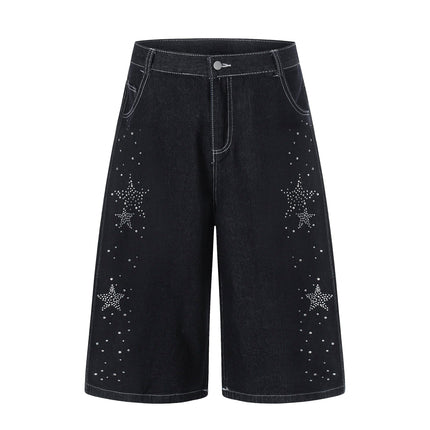 TALKLESSFASHION S / black BLACKLISTS American heavy industry star hot diamond primary color denim cropped pants men's and women's design wide-leg shorts summer