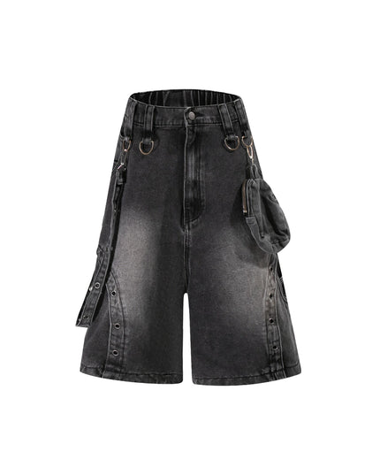 TALKLESSFASHION S / black BLACKLISTS American high street heavy industry patchwork denim shorts men's and women's Abi punk cargo cropped pants