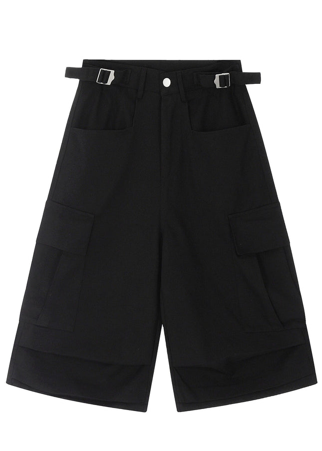 TALKLESSFASHION S / black BLACKLISTS AMERICAN VINTAGE PLEATED MULTI-POCKET CARGO SHORTS MEN'S AND WOMEN'S SUMMER LOOSE WIDE-LEG CROPPED PANTS