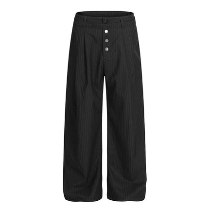 TALKLESSFASHION S / Black C920 GXFortune American Casual Zen Pleated Straight Striped Trousers Kendo Streamer Draped Casual Pants