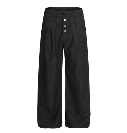 THETLSTUDIO S / Black C920 GXFortune American Casual Zen Pleated Straight Striped Trousers Kendo Streamer Draped Casual Pants