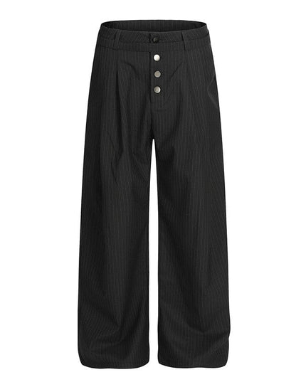 TALKLESSFASHION S / Black C920 GXFortune American Casual Zen Pleated Straight Striped Trousers Kendo Streamer Draped Casual Pants