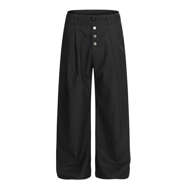 TALKLESSFASHION S / Black C920 GXFortune American Casual Zen Pleated Straight Striped Trousers Kendo Streamer Draped Casual Pants