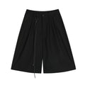 TALKLESSFASHION S / black D2507 American Retro Unisex Street Deconstructed Pleated Design Men's Loose Casual Capri Shorts