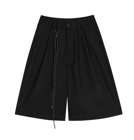 TALKLESSFASHION S / black D2507 American Retro Unisex Street Deconstructed Pleated Design Men's Loose Casual Capri Shorts