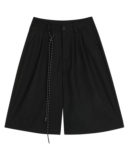 TALKLESSFASHION S / black D2507 American Retro Unisex Street Deconstructed Pleated Design Men's Loose Casual Capri Shorts