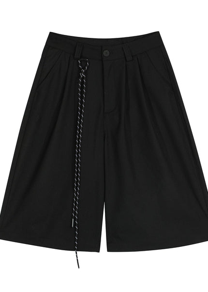 THETLSTUDIO S / black D2507 American Retro Unisex Street Deconstructed Pleated Design Men's Loose Casual Capri Shorts