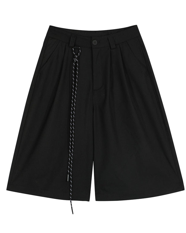 TALKLESSFASHION S / black D2507 American Retro Unisex Street Deconstructed Pleated Design Men's Loose Casual Capri Shorts