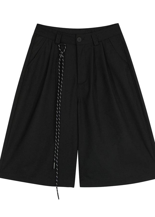 TALKLESSFASHION S / black D2507 American Retro Unisex Street Deconstructed Pleated Design Men's Loose Casual Capri Shorts