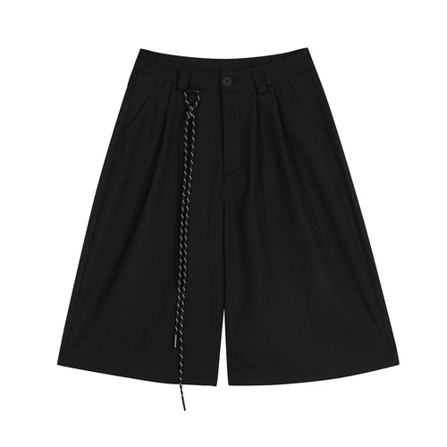THETLSTUDIO S / black D2507 American Retro Unisex Street Deconstructed Pleated Design Men's Loose Casual Capri Shorts