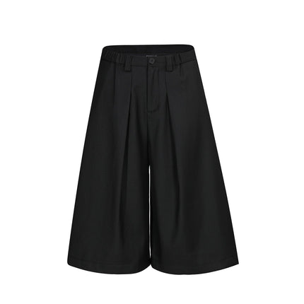 TALKLESSFASHION S / black D2509 American Retro Unisex Pendant Trendy Pleated Design Men's Loose Casual Capri Shorts