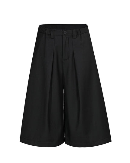 TALKLESSFASHION S / black D2509 American Retro Unisex Pendant Trendy Pleated Design Men's Loose Casual Capri Shorts
