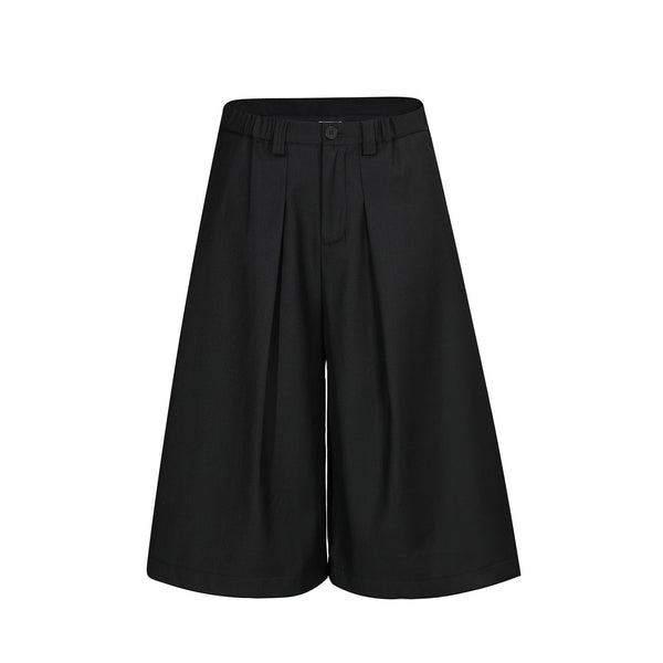 THETLSTUDIO S / black D2509 American Retro Unisex Pendant Trendy Pleated Design Men's Loose Casual Capri Shorts — 2