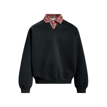 TALKLESSFASHION S / black EON 26 Spring New spot American street trendy high street plaid splicing fake two-piece pullover sweatshirt for men