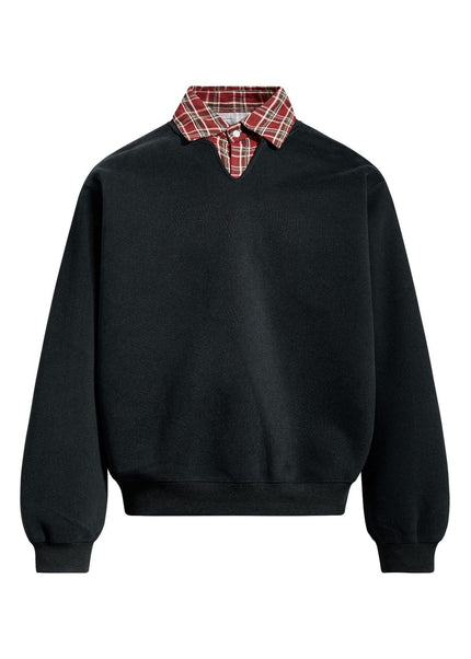 THETLSTUDIO S / black EON 26 Spring New spot American street trendy high street plaid splicing fake two-piece pullover sweatshirt for men
