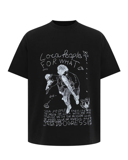 TALKLESSFASHION S / black EON 26 summer new spot American street trendy high street individuality pattern loose short sleeves T-shirt men