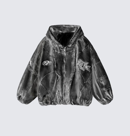 TALKLESSFASHION S / black GUO WEAR wasteland style, national tide, mottled distressed overalls, men's and women's winter cotton clothes, casual and versatile