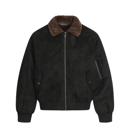 TALKLESSFASHION S / black Jiayiku Men's 2025 New Winter Warm Padded Jacket American Flight Jacket Old Money Style Suede Padded Jacket