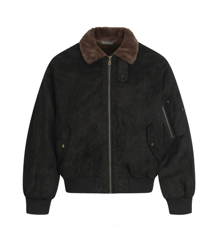 TALKLESSFASHION S / black Jiayiku Men's 2025 New Winter Warm Padded Jacket American Flight Jacket Old Money Style Suede Padded Jacket