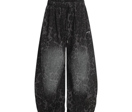 TALKLESSFASHION S / black Jiayiku trendy brand 2025 American retro leopard print sweatpants scimitar pants men's and women's vibe ruffians handsome loose wide-leg pants