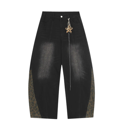 THETLSTUDIO S / black Jiayiku trendy brand 2025 autumn new American retro leopard print scimitar jeans men's and women's loose wide-leg trousers