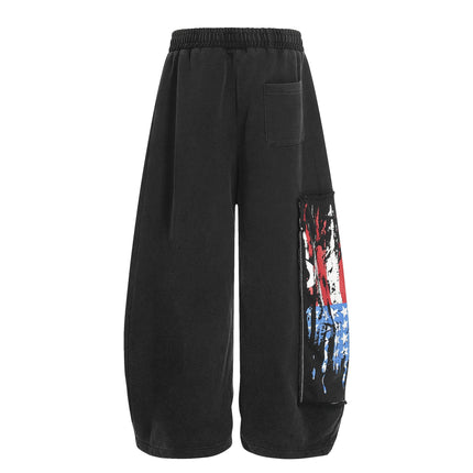 TALKLESSFASHION S / black Jiayiku trendy brand 2025 new American retro washed scimitar Stars and Stripes sweatpants for men and women loose wide-leg pants