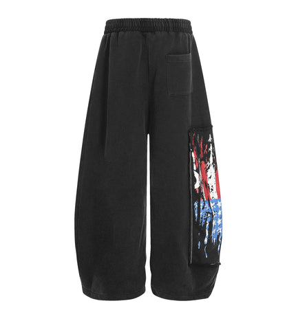 TALKLESSFASHION S / black Jiayiku trendy brand 2025 new American retro washed scimitar Stars and Stripes sweatpants for men and women loose wide-leg pants