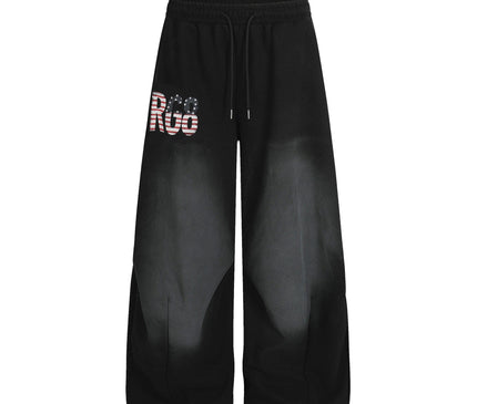 TALKLESSFASHION S / black Jiayiku trendy brand 2025 winter fleece sweatpants, American retro scimitar pants, sweatpants, men's and women's loose wide-leg pants