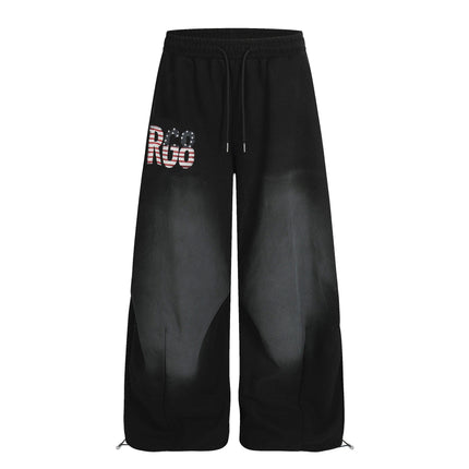 TALKLESSFASHION S / black Jiayiku trendy brand 2025 winter fleece sweatpants, American retro scimitar pants, sweatpants, men's and women's loose wide-leg pants