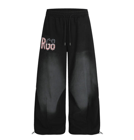 TALKLESSFASHION S / black Jiayiku trendy brand 2025 winter fleece sweatpants, American retro scimitar pants, sweatpants, men's and women's loose wide-leg pants