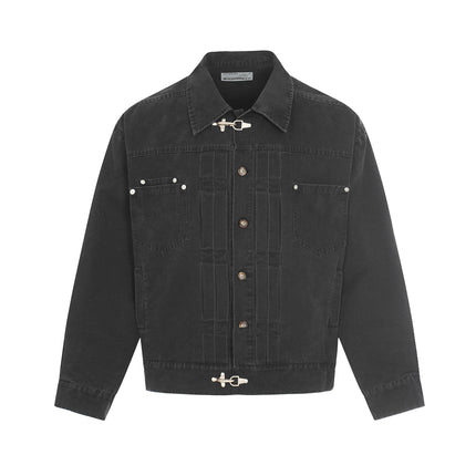 TALKLESSFASHION S / black Jiayiku trendy brand 2026 new American retro high-quality heavy washed distressed denim jacket cargo jacket