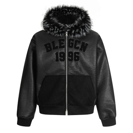 TALKLESSFASHION S / black Lambswool Pilot Fur Collar Jacket