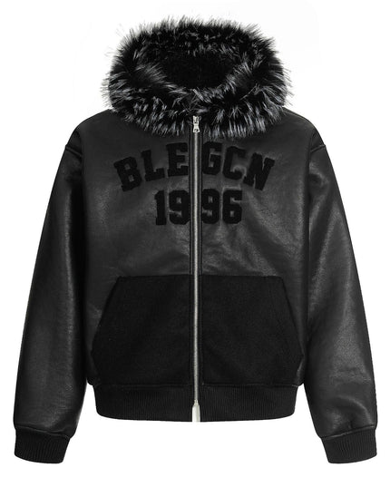 TALKLESSFASHION S / black Lambswool Pilot Fur Collar Jacket