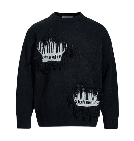THETLSTUDIO S / black Pentagram Fringe Knit Sweater