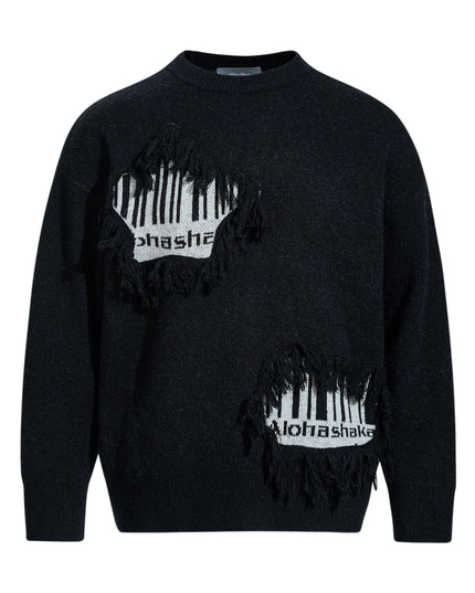 TALKLESSFASHION S / black Pentagram Fringe Knit Sweater
