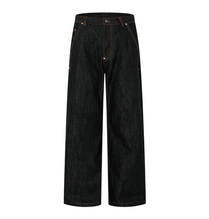 THETLSTUDIO S / Black Plain Cattle American retro cleanfit straight-leg jeans for men and women, versatile loose and casual, slimming long pants