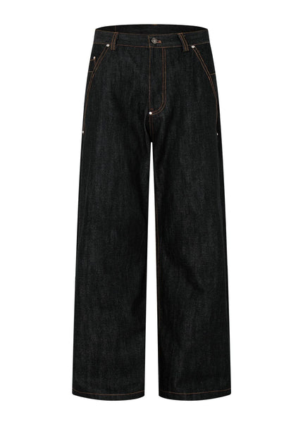 THETLSTUDIO S / Black Plain Cattle American retro cleanfit straight-leg jeans for men and women, versatile loose and casual, slimming long pants