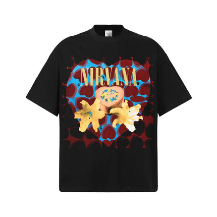 TALKLESSFASHION S / Black short sleeve 2026 Spring and Summer Nirvana Heart-shaped Gift Box American Cotton T-Shirt Men's Direct Jet Print Summer Breathable American Short Sleeves