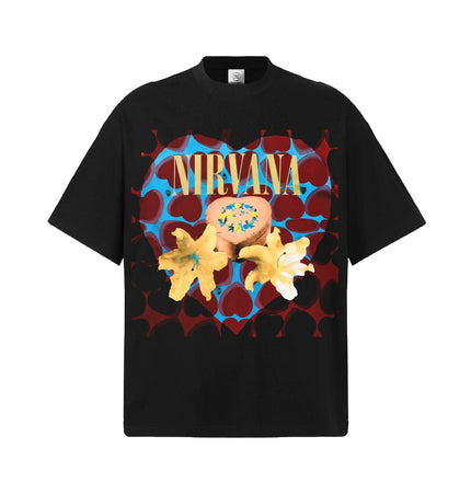 THETLSTUDIO S / Black short sleeve 2026 Spring and Summer Nirvana Heart-shaped Gift Box American Cotton T-Shirt Men's Direct Jet Print Summer Breathable American Short Sleeves