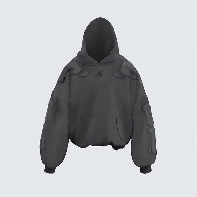 TALKLESSFASHION S / black Skeleton Embroidered Hooded