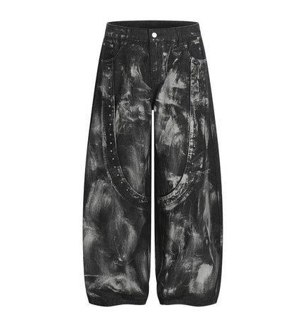 TALKLESSFASHION S / black Splashed ink paint heavy industry jeans