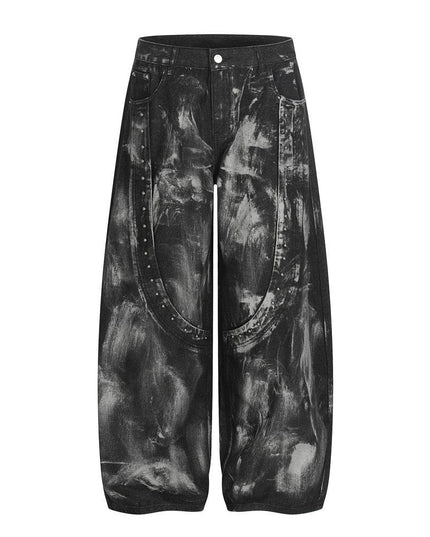 TALKLESSFASHION S / black Splashed ink paint heavy industry jeans