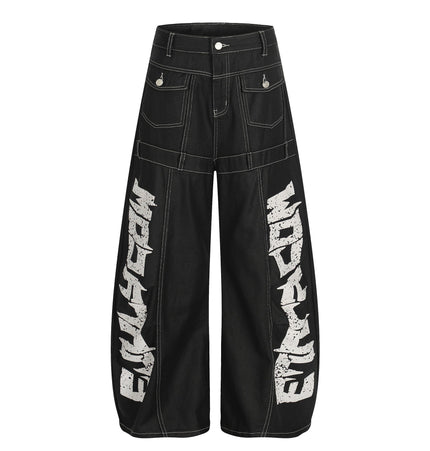 TALKLESSFASHION S / black Street Coated Monogram Print Jeans