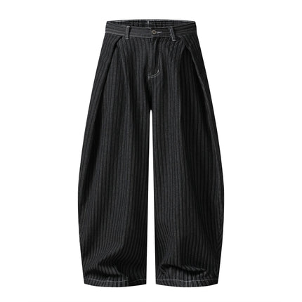 TALKLESSFASHION S / black Street personality striped wide-leg jeans for men and women washed distressed loose simple scimitar pants
